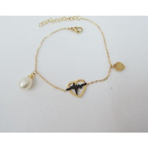 100% nature freshwater pearl bracelet AAA pearl , metal in stainless steel heart shape,silver and gold color ,love forever