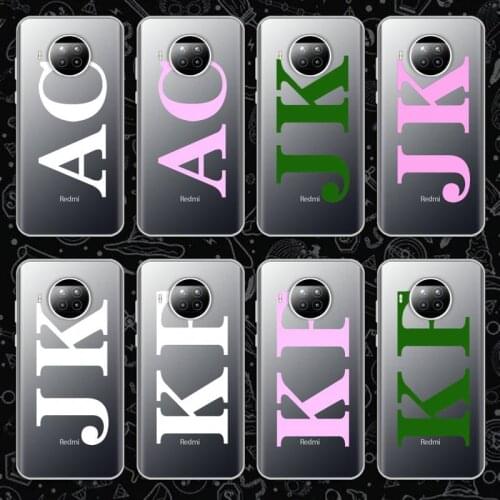 DIY Custom Large pink initial black Phone Case Transparent for Xiaomi Redmi note 10 t 8 9 pro lite 11