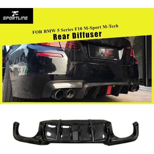 For BMW 5 Series F10 F11 M-Sport M-Tech 2012 - 2016 Carbon Fiber Car Rear Bumper Diffuser Lip Back Lip With LED Light