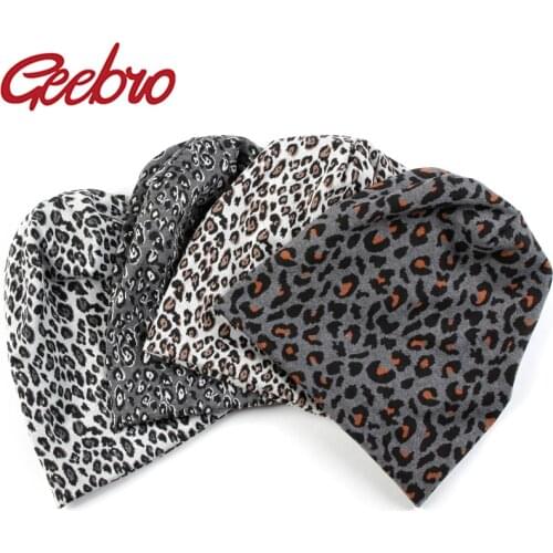 Geebro New Women Hip Hop Fashion Leopard Print Warm Hat Caps For Girl Dot Spring Autumn Cotton Baggy Beanies Skullies Hats