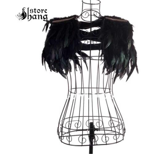 Adult Gothic Black Feather Epaulet Fur Shawls Winter Shrug Wraps Rock And roll Costume Ups Wraps for Dress Accessories