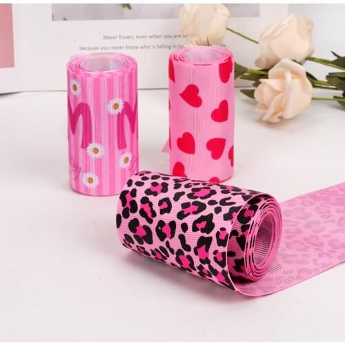 IBOWS 2yards/Roll 7.5cm Printing Ribbon Daisy Love Pattern Ribbon For Diy Craft Materials Gift Hair Accessories Home Decoration