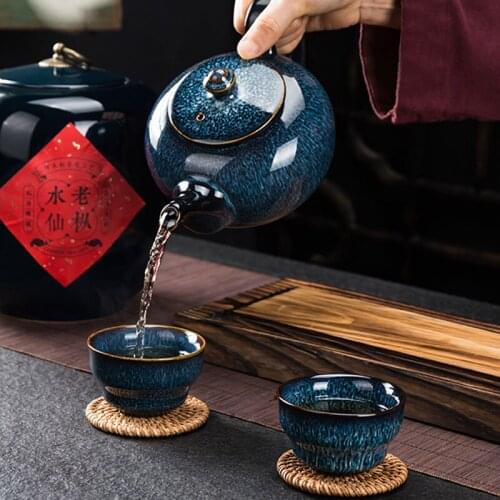 Ceramic Teapot Kiln Change Single Large Kettle Household 1 Teapot 2 Cups Large Capacity Hoop Handle Tea Set