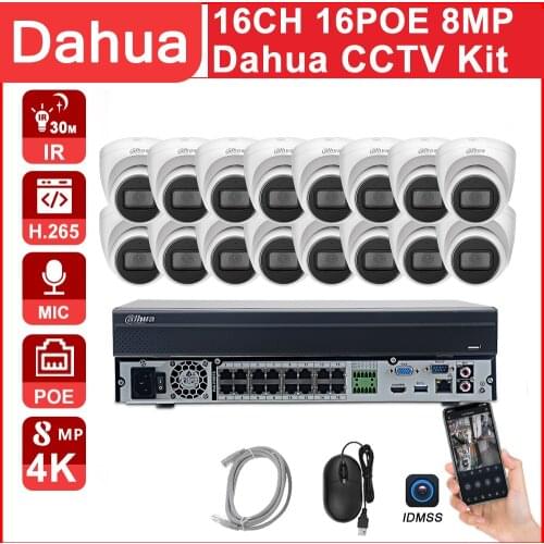 Dahua 16CH CCTV Kit 8MP 4K NVR NVR4216-16P-4KS2 16POE Port Two Way Talk IPC-HDW2831T-AS-S2 Built-in Microphone APP Remote view