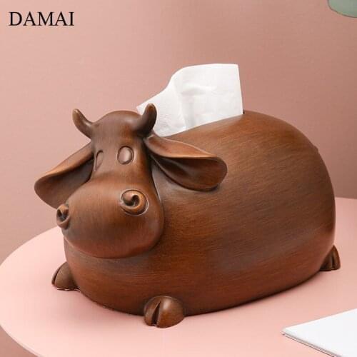 Cow Decorative Wooden Tissue Boxes Creativity Animal Decor Paper Towel Storage Box Dining Table Napkin Holder Home Decoration