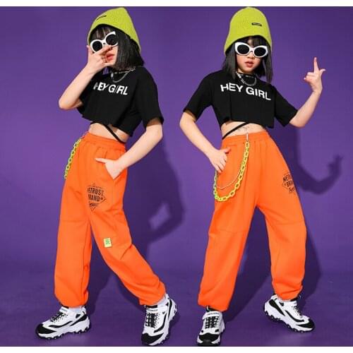 Hip Hop Dance Costume Kids Festival Clothing Dancer Outfit Orange Cheerleader Uniform Summer Jazz Dancewear Stage Costume JL2900