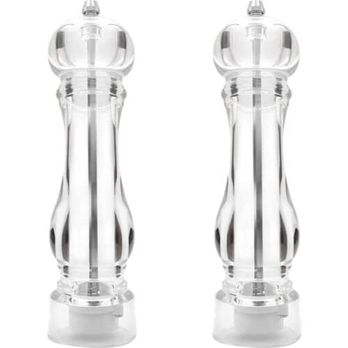 2 Pack Salt and Pepper Grinder Mill Set Refillable,Transparent Acrylic Grinders for Whole Peppercorn and Himalayan Salt