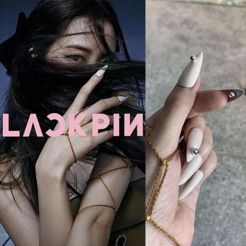 American punk style pure color with sliver nail 3d decorated fake nails with glue lady full nail tips Nail art false nails