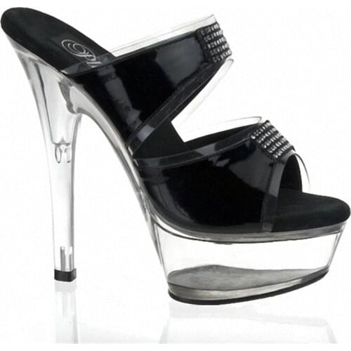15cm Unusual Sandals Black 6 Inch High Heel Gladiator Sandals Crystal Platform Slippers Made In China Sexy Rome Shoes