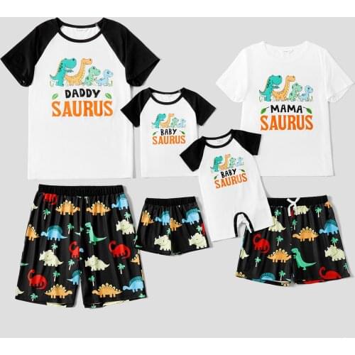 PatPat Dinosaur Letter Print Color Block Family Matching Pajamas (Flame resistant)