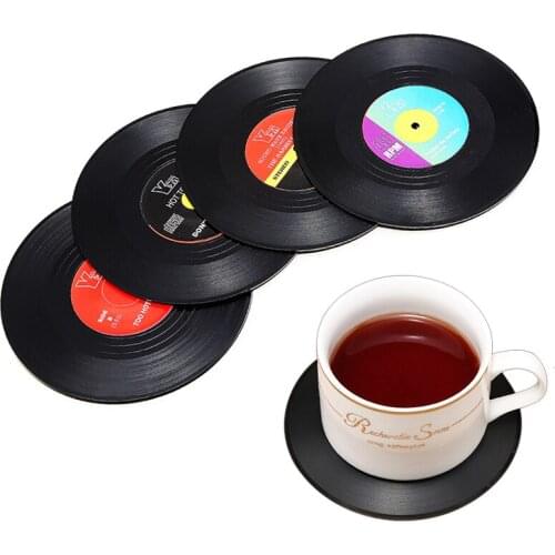 2/4/6 Pcs Colorful Coaster Retro Vinyl Record Disk Coasters For Drinks With Gift Box Funny CD Cup Mats Kitchen Accessories Tools
