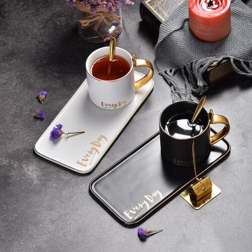 Simple Long Saucer Creative Mark Cup Household Personality Style Ceramic Coffee Cup Breakfast Water Cup Set