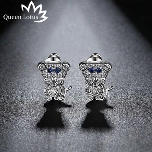 Queen Lotus Cubic Zirconia Fashion Korean Earrings For Women Lovely Cartoon Dog Crystal Earrings Jewelry Stud Earrings Lady Gift