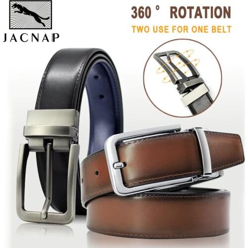 JACNAIP Pin Buckle Leather Mens belt Rotatable Luxury Reversible Belts For Men Jeans Cowhide Belts Genuine 2 In 1 ремень мужской
