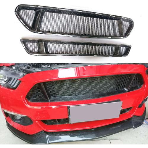 For Ford Mustang 2015 2016 2017 Real Carbon Fiber Car Front Bumper Mesh Grille Grills Car Styling