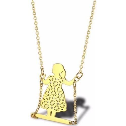 RIR Stainless Steel Cute Little Girl Swinging Necklaces Elegant Temperament Girl Jewellery Necklace Gift For Children