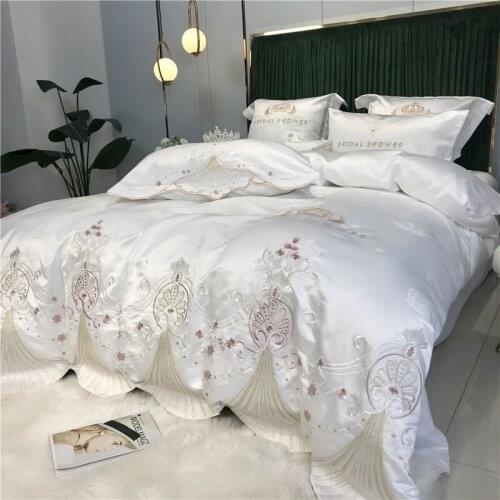 Luxury Household 4pcs Bedding Princess Style Silk Embroidery Jacquard European Style Cotton Duvet Cover Simple Simple Bedding