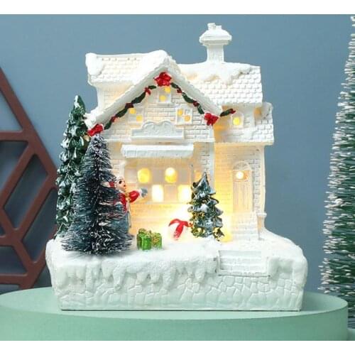 Christmas Snow House Village LED Warm Light Luminescent Decoration Holiday Xmas Tree Festival House Home Party Ornaments