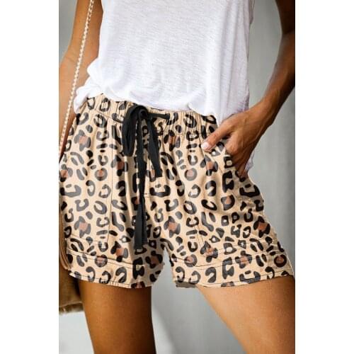 Summer new high-waist shorts European and American urban street fashion pure cotton leopard print casual lace-up womens shorts
