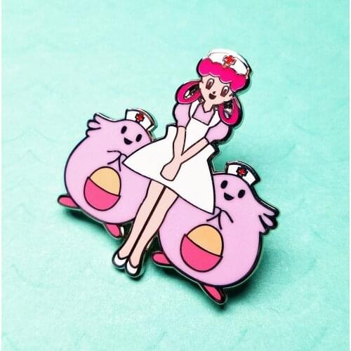 Cute Nurse Girl Pink Egg Hard Enamel Pin Fashion Cartoons Pastel Animal Gold Brooch Video Game Fan Unique Gift