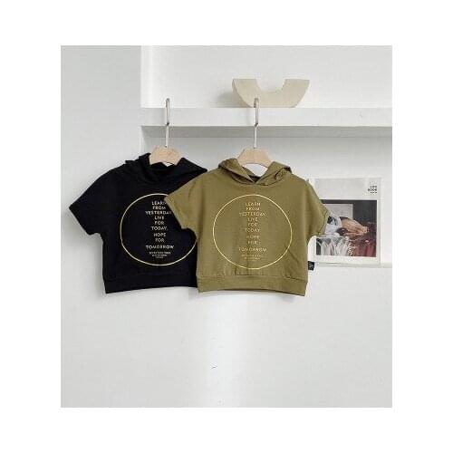 Baby Boys Sweatshirt 2020 Summer Fashion New Childrens Hooded Letter Print Sweatshirt Kids Short Sleeve Pullovers Top Tees 2-8Y