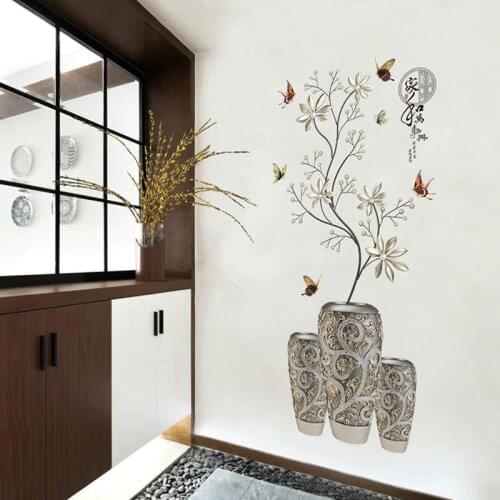Vase bonsai wall sticker PVC Material Potted flower art wall decals For Living room bedroom study wall decoration sticker