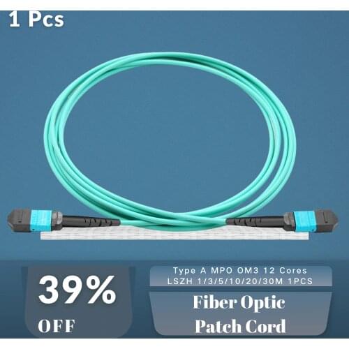 Type A MPO OM3 12 Cores Polarity A Fiber Optic Patch Cord LSZH Jacket Jumper Cable 1/3/5/10/20/30M 1PCS