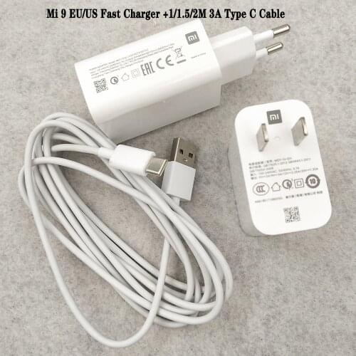 Xiaomi Mi 9 9T Pro Turbo Charger 27W Fast USB Wall Adapter 1/1.5/2M 3A Type C Cable Quick Charge For Mi 10 CC9 Redmi K20 K30 Pro