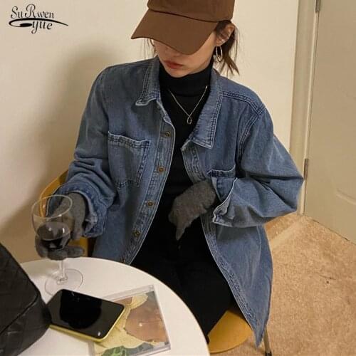 2021 Korean Loose Womens Spring Autumn Jacket Blue Casual Tops Plus Size Jeans Denim Coat New Jean Jacket Women Clothes 16294
