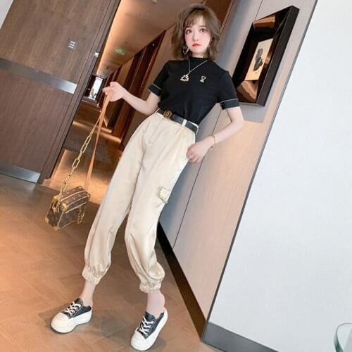 Metal chain belt elastic beam foot leisure new overalls women summer