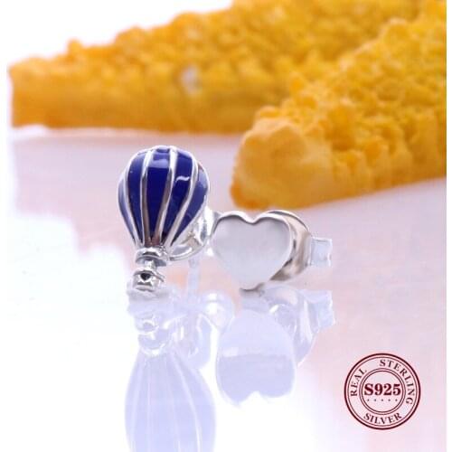 Bewill Original 925 Sterling Silver Hot Air Balloon And Love Earrings Balloon Heart-shaped For Women Fashion Jewelry Gift