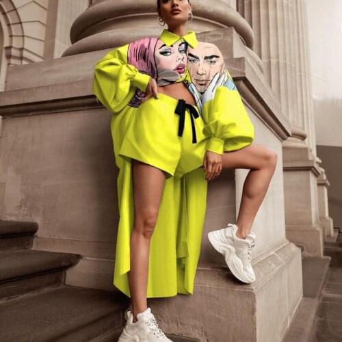 2 Piece Womens Dashiki Long Shirt Top + Shorts Fashion Shorts Suit Autumn New Loose Ladies Suit Street African Clothing Yellow