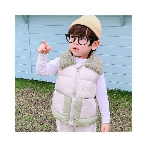 2020 Winter Baby Lamb Velvet Vest Childrensturn Down Collar Vest Korean Fashion Thick Warm Boys and Girls 3-8 Years Waistcoat