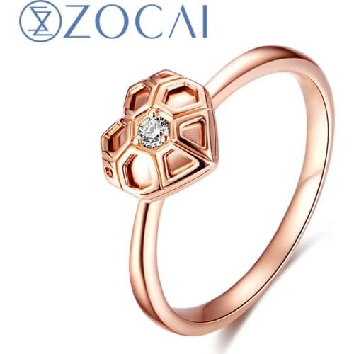 ZOCAI Brand Ring The Honeycomb Series 100% Natural Real 0.03 CT Diamond Ring 18K Rose Gold (Au750) JBW90209T