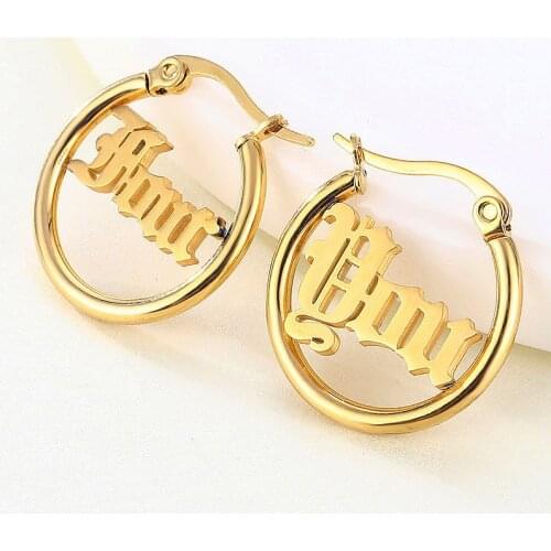 1 Pair Hiphop Stainless Steel Custom Name Earrings for Women Personalized Nameplate Handmade Circle Exaggerated Style Party Gift