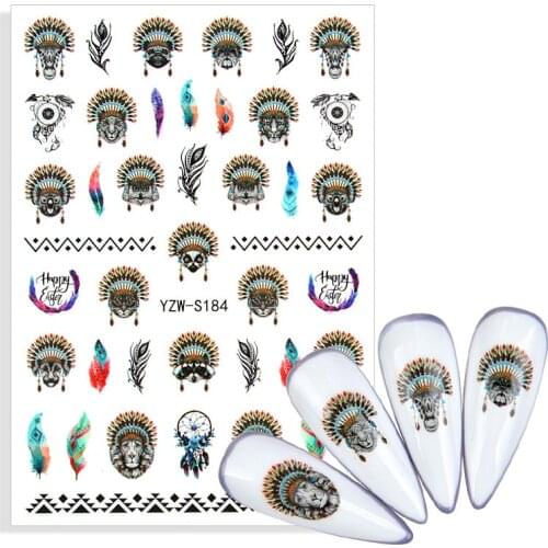 1pcs Indian Nail Sticker For Manicure Accessorie Feather Summer Fruit Bouquet Green Leaves Cartoon Anime Self Adhesive Nail Wrap