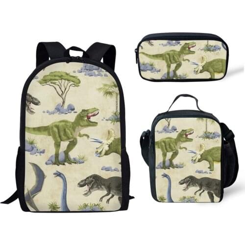 Dino School Backpack for Kids 3pcs School Bags Set Tyrannosaurus Rex Dinosaur Schoolbag Children Primary School Bag Boys