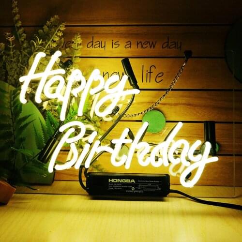 14“ Happy Birthday Acrylic Custom Neon Light Lamp Sign Beer Bar Handmade Real Glass Decorate Home Wall Room Windows Tube Artwork
