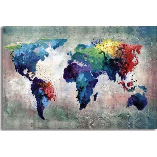 Large World Map Poster Wall Sticker Hand Painted Canvas Oil Painting Wall Pictures for Living Room Decoration Map of the World