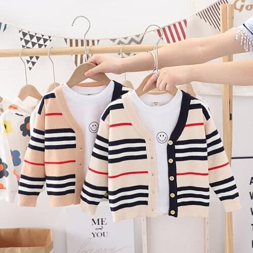Spring Autumn Knitted Cardigan Sweater Baby Children Clothing Boys Girls Plaid Sweaters Kids Wear Baby Boy Clothes Winter
