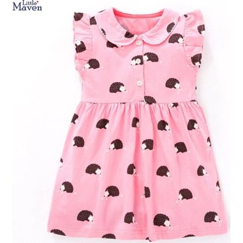 Kids Frocks for Girls 2021 Summer Baby Girl Dress Animal Striped Vestiods Children Clothes Peter Pan Collar Dresses 2-7 Years