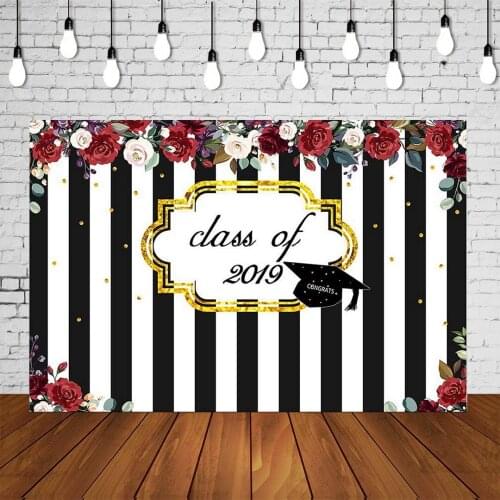 Graduation Party Backdrop Class Of 2021 Prom Photo Studio Background White Black Stripes Wall Decorations Poster Banners