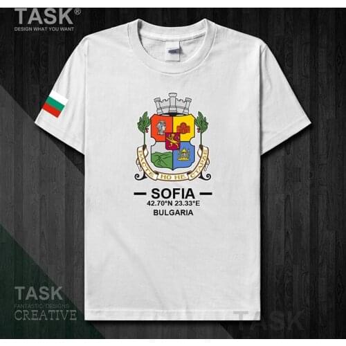 Sofia capital of Bulgaria Europe international tourist city culture logo souvenir mens sports fashion t shirt tops cotton tee 20