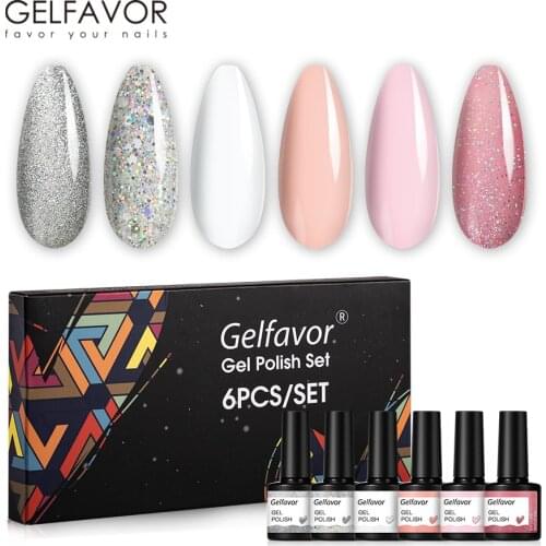 Gelfavor Gel Nail Polish 2/4/6/8/10PCS Semipermanent Varnish Hybrid Glitter UV Nail Gel Kit Base And Top Coat For Gel Polish