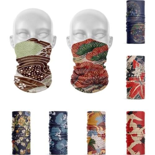 3D Printed Unisex Hijab Scarf Japanese Style Cloth Pattern Art Bandana Women Kerchief Headband Cycling Tubular Mask Neck Gaiter