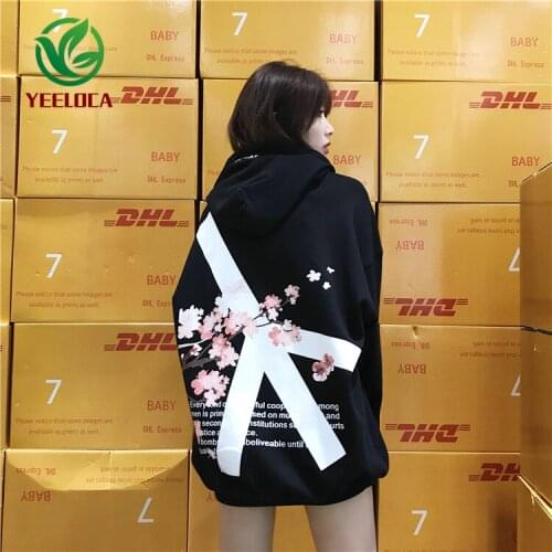 2019 Autumn Winter Hip Hop Hoodie Men Sweatshirt Women Sakura Anti-war Printing Couple Casual Romantic Streetwear