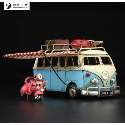 Classic German Camping Bus Metal Hand-Crafted Retro Model Industrial Home Decoration Living Room Decorations Christmas Gifts