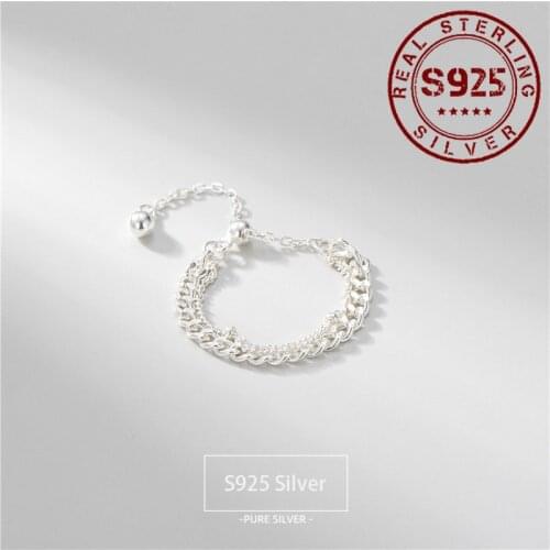 925 Silver Ring for Women Double-deck Sterling Silver Women Chain Ring Resizable Entertainment Bride Wedding Jewelry Accessories