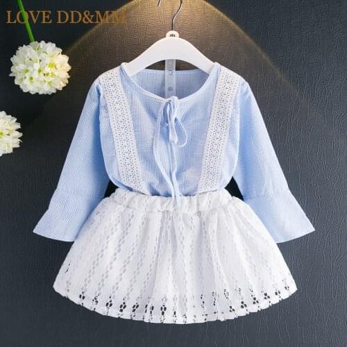 LOVE DD&MM Girls Clothing Sets 2021 New Girls Fashion Lace Lattice Long Sleeve Tops + Lace Skirt Suits Kids Clothes