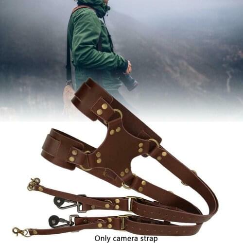 Camera Strap Leather Double Shoulder Strap DSLR Strap Fuji Pentax Black Nikon Harness For Canon Sony Samsung Camera Brown 2021